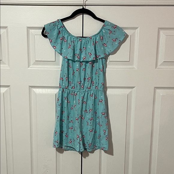 Turquoise Flamingo Print Off-Shoulder Romper - Picture 1 of 3